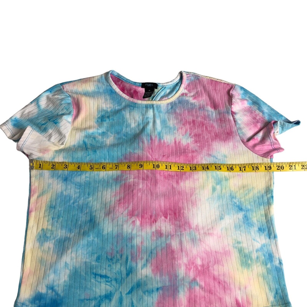 Y2K Rue 21 Crop Top Womens 1X Tie Dye Ribbed Corset Tie Back Short Sleeve Crew - Picture 7 of 9